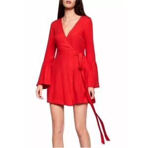 BCBGENERATION NWT $108 WOMENS BELL SLEEVES WRAP Dress Red XXS‎ Rayon, Midi